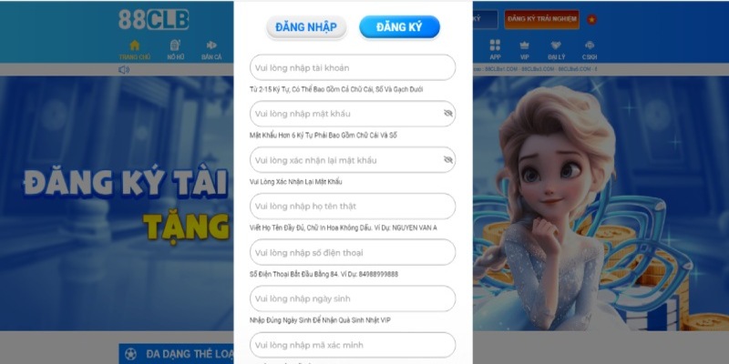 Điền chính xác thông tin đăng ký 88CLB
